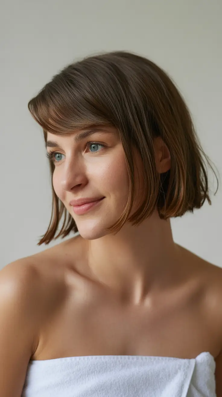 spring bob haircut 2026 Minimal Brown Bob With Soft Side Part