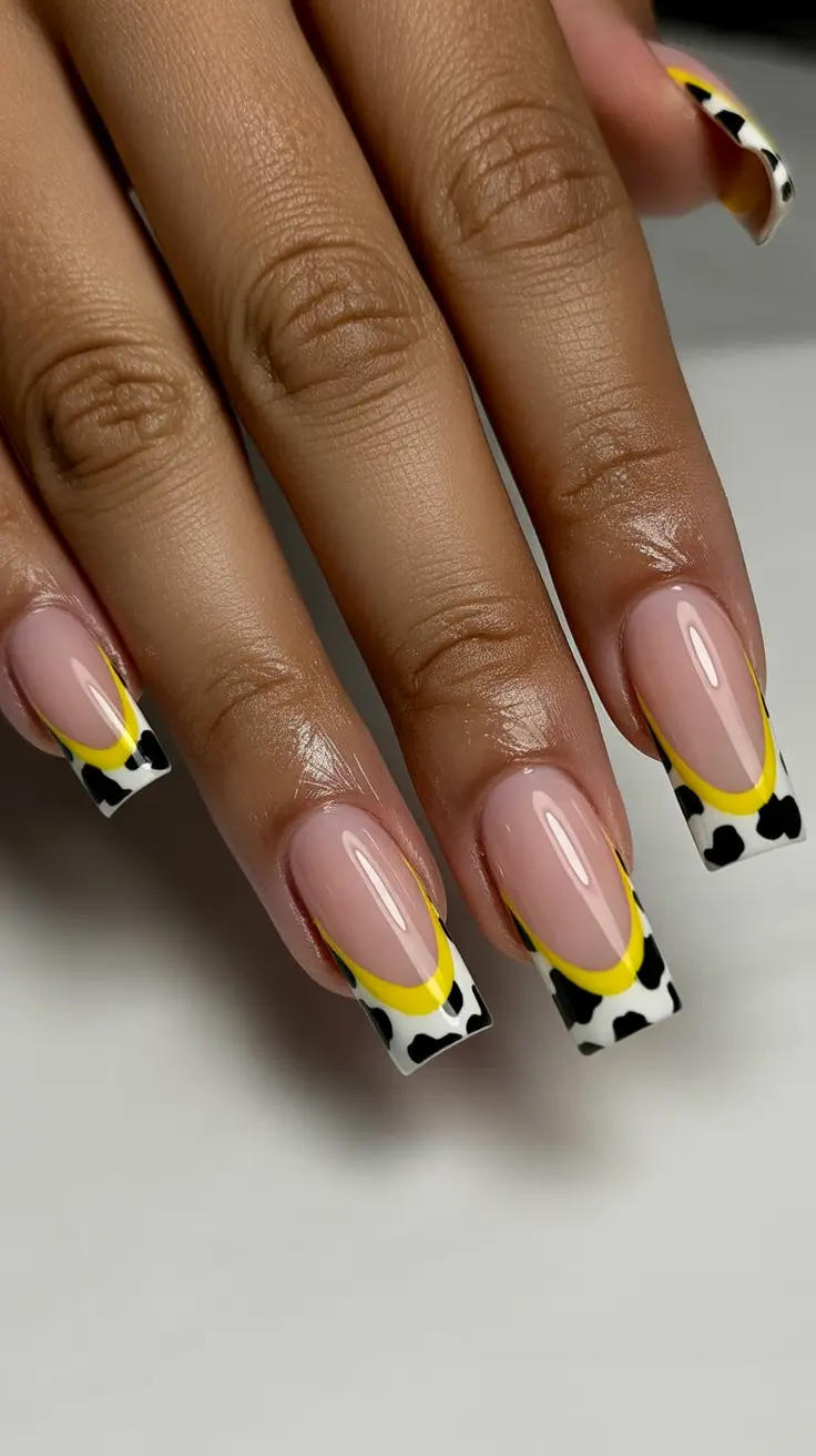 chic spring french tip nails 2026 Sunny Graphic French Tips With Playful Contrast