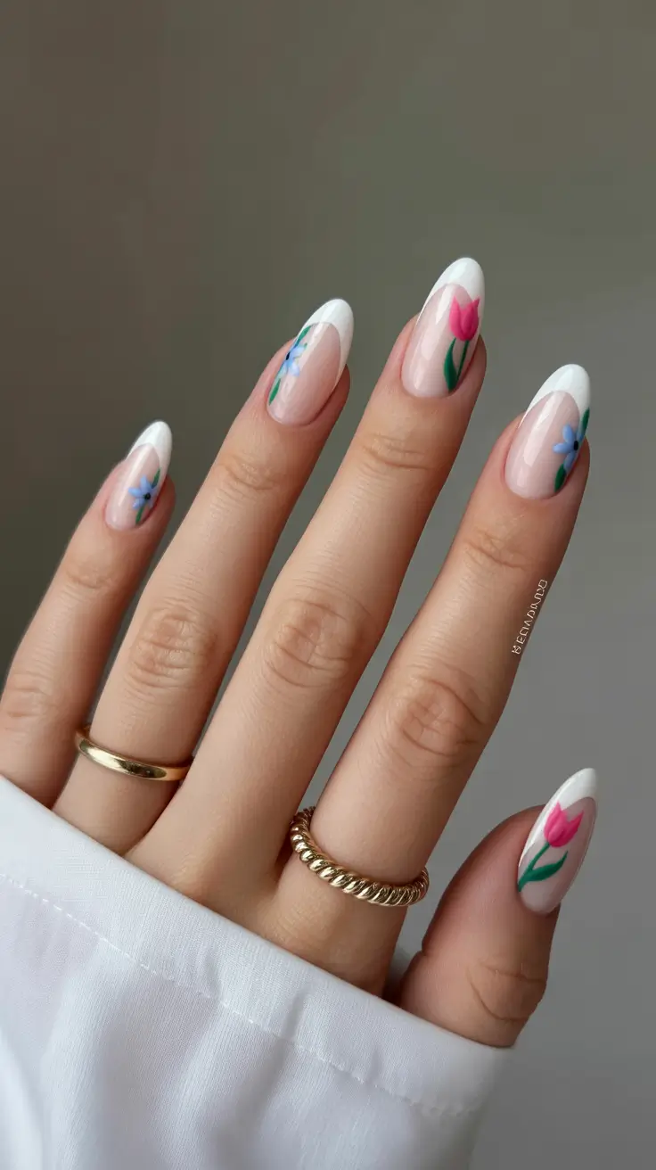 chic spring french tip nails 2026 Minimal Tulip French With Clean White Edges