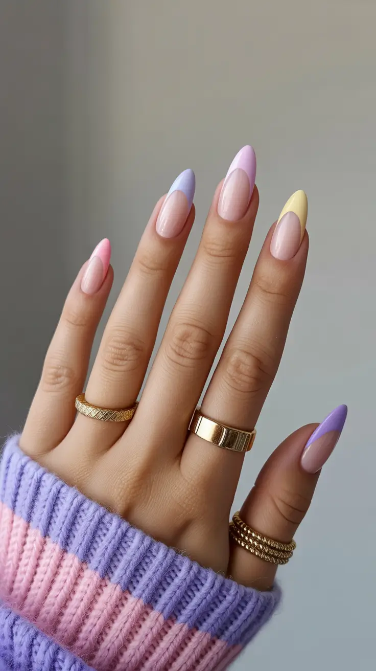 chic spring french tip nails 2026 Pastel Lavender Mix French With Soft Spring Tones