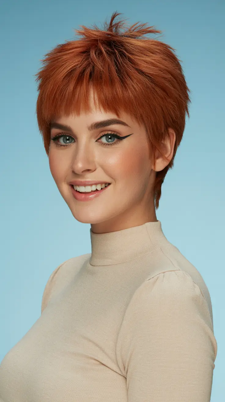 spring mullet haircut for woman 2026 Classic Auburn Micro Mullet With Clean Lines