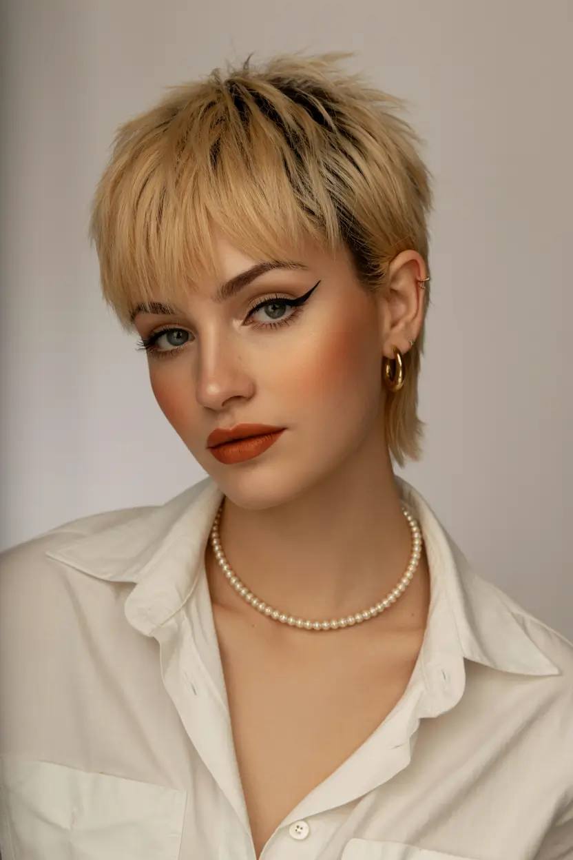 spring mullet haircut for woman 2026 Golden Micro Pixie Mullet