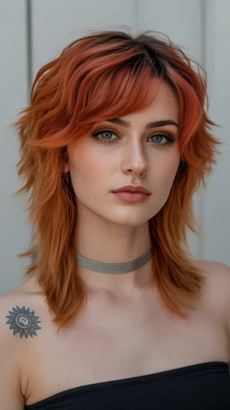 spring mullet haircut for woman 2026 Fiery Copper Shaggy Long Mullet