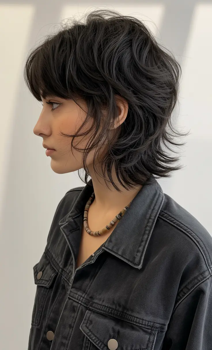 spring mullet haircut for woman 2026 Dark Textured Short Korean Inspired Mullet