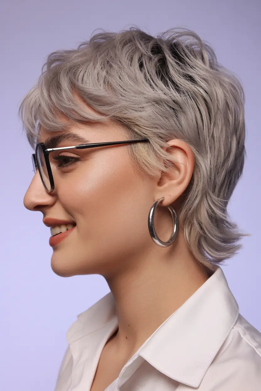 spring mullet haircut for woman 2026 Silver Layered Mullet With Soft Volume