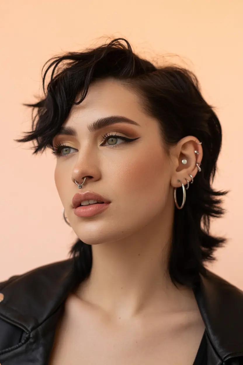 spring mullet haircut for woman 2026 Dark Glossy Mullet With Soft Wave