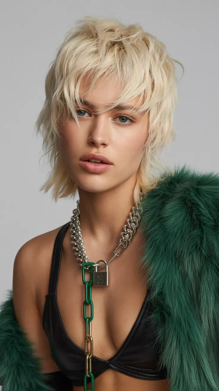 spring mullet haircut for woman 2026 Textured Champagne Shag Mullet