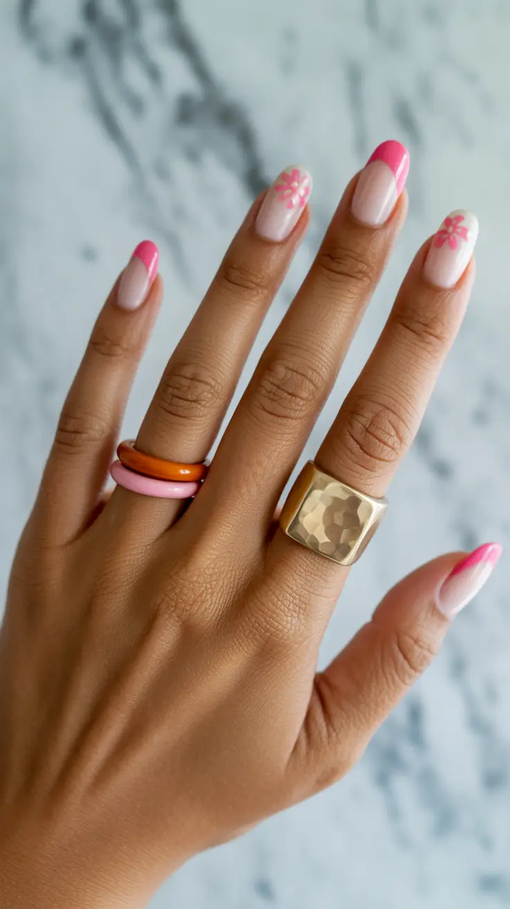 Chic Spring Nails For Brown Skin 2026 Soft Pink Floral French