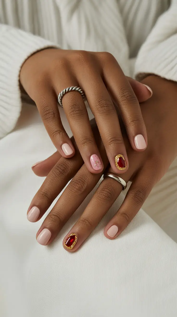 Chic Spring Nails For Brown Skin 2026 Pink Red Gem Nails