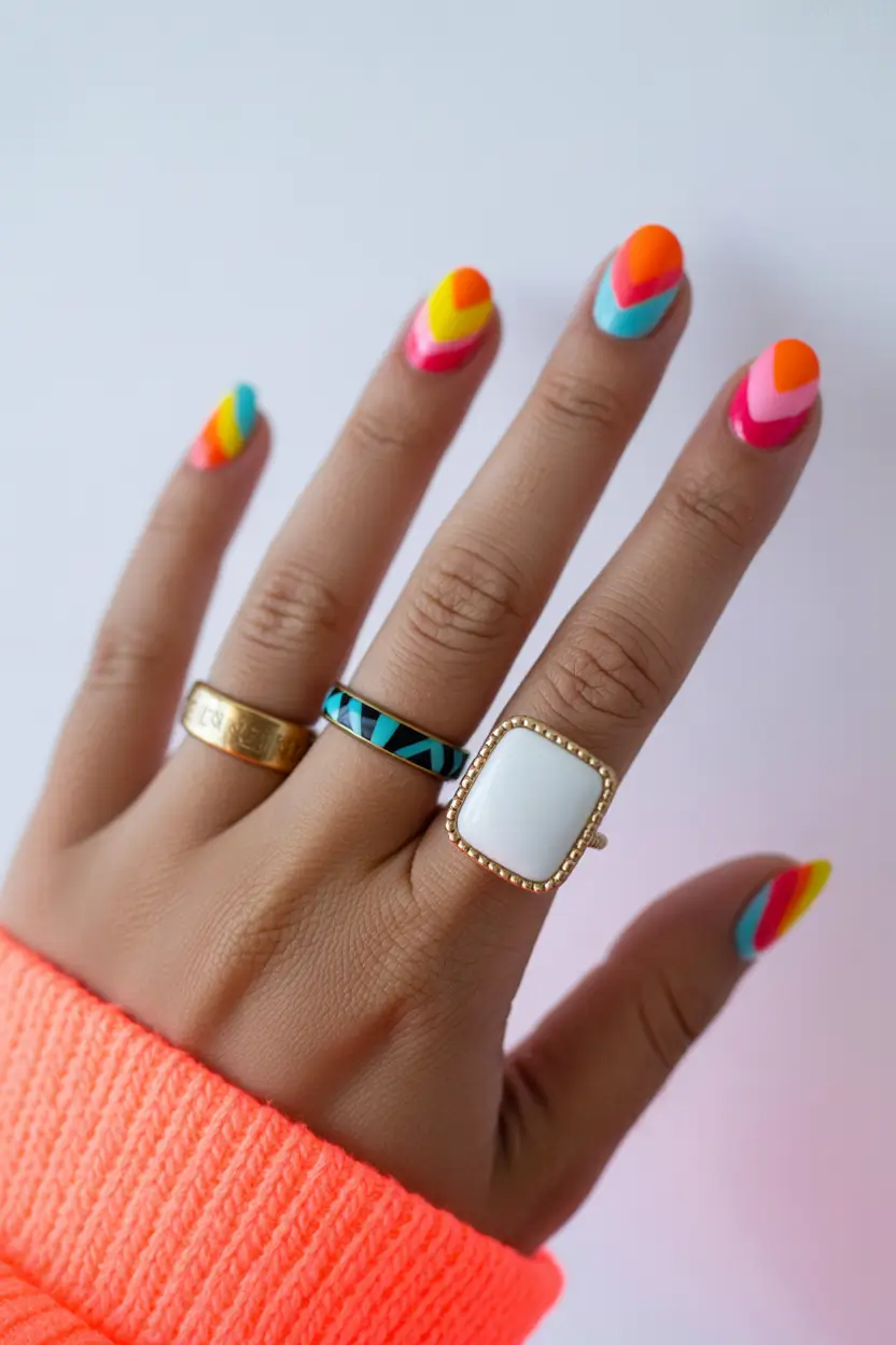 Chic Spring Nails For Brown Skin 2026 Colorful Curved Tips