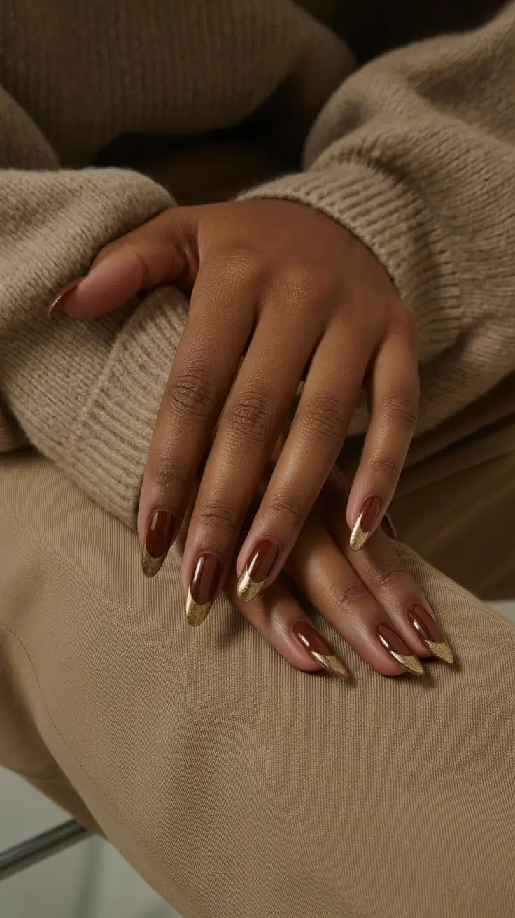 Chic Spring Nails For Brown Skin 2026 Brown Gold French