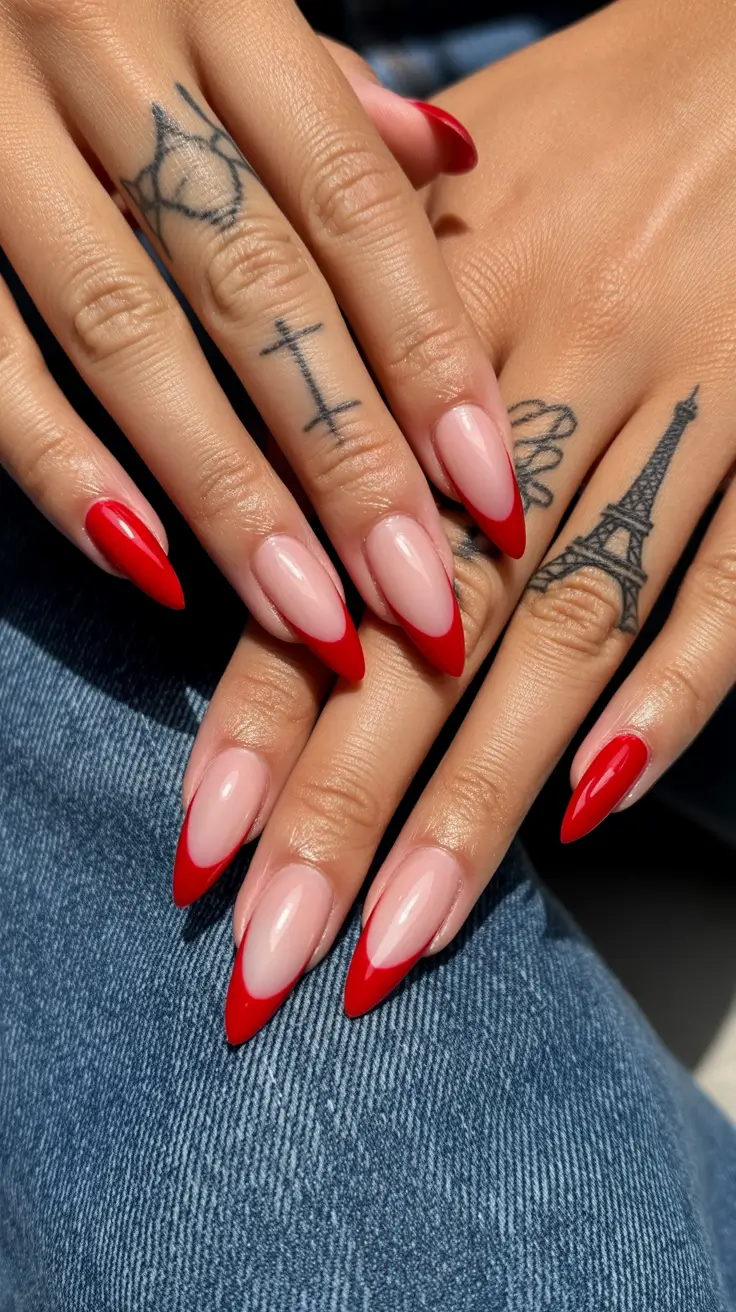 Chic Spring Nails For Dark Skin 2026 Red French Almond