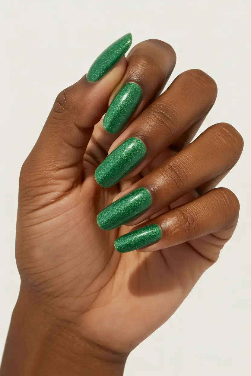 Chic Spring Nails For Dark Skin 2026 Shimmery Green Nails