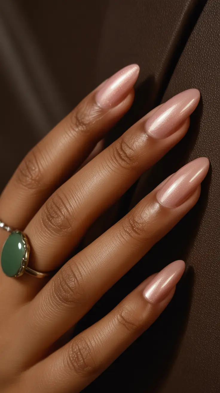 Chic Spring Nails For Dark Skin 2026 Sheer Pink Almond