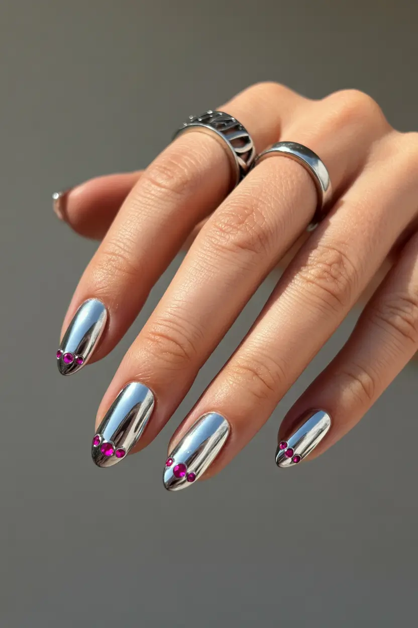 Chic Spring Nails For Tan Skin 2026 Silver Chrome Nails