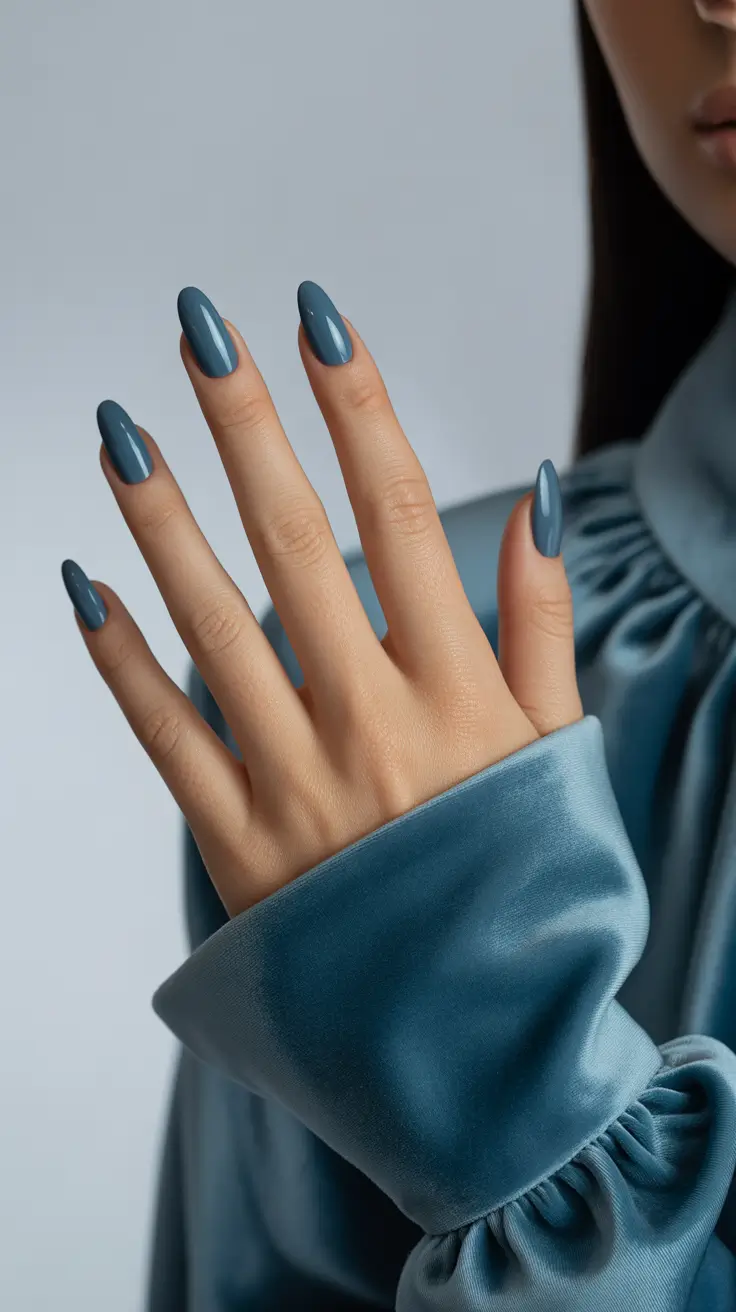 Chic Spring Nails For Tan Skin 2026 Dusty Blue Almond