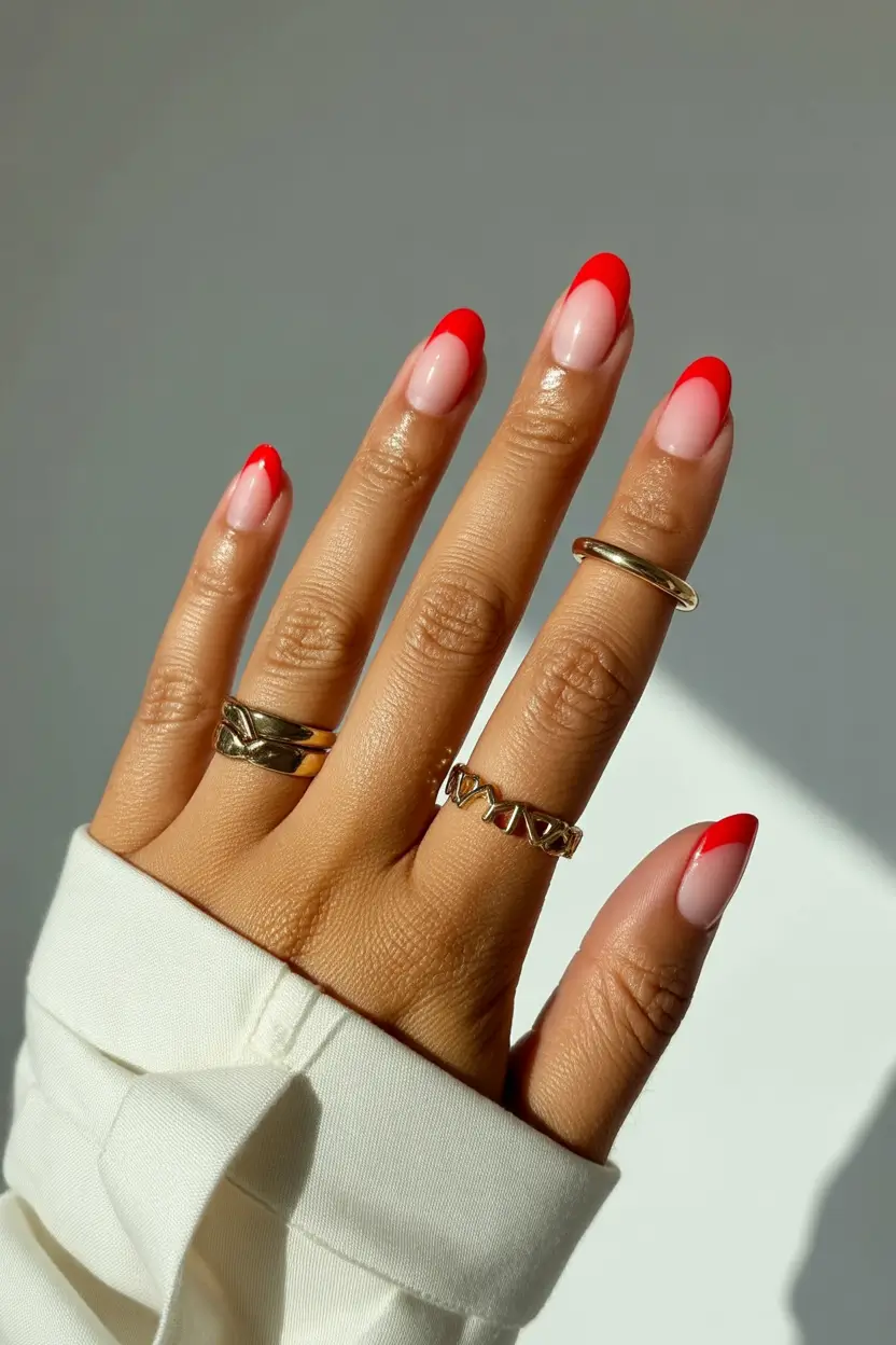 Chic Spring Nails For Tan Skin 2026 Red French Tips