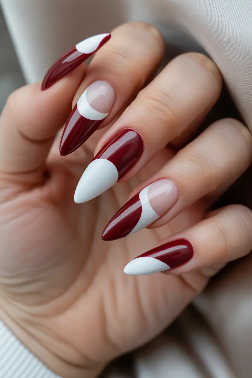 Chic Spring Nails For Tan Skin 2026 Red White Almond Nails