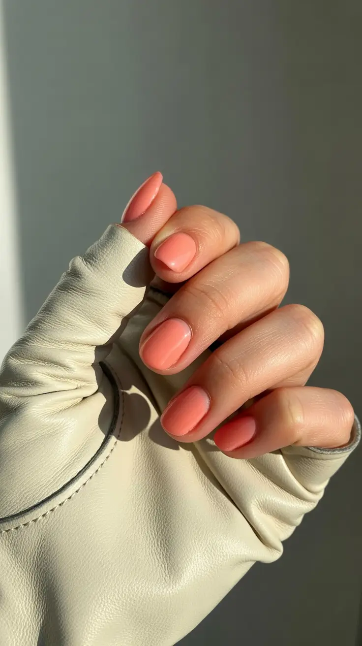 spring nails for work 2026 Coral Short Gel for Bright Office Days