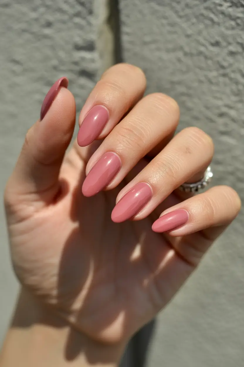 spring nails for work 2026 Dusty Rose Almond for Polished Confidence