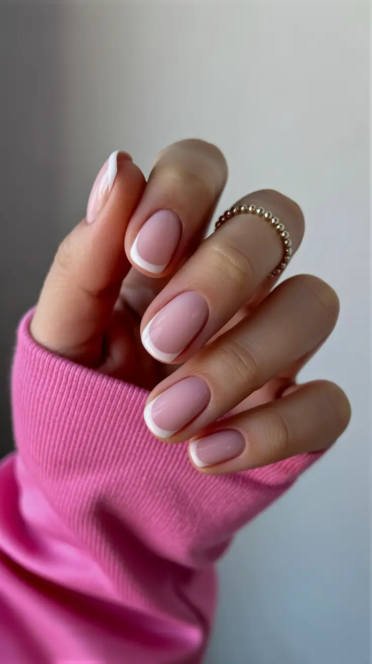 spring nails for work 2026 Soft Pink Short French for Everyday Elegance