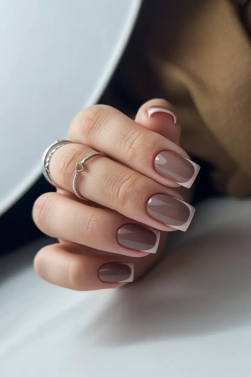 spring nails for work 2026 Taupe Square with Modern Micro French Edge