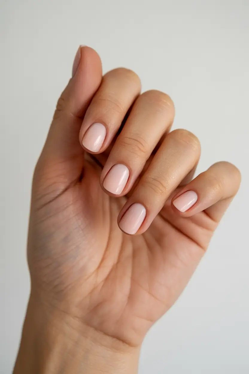spring nails for work 2026 Classic Short Square in Milky Pink