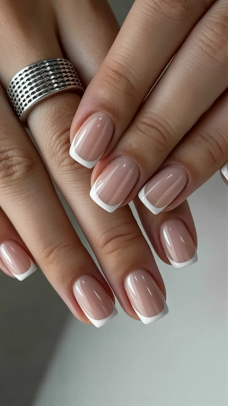 spring nails for work 2026 Short Almond Nude French