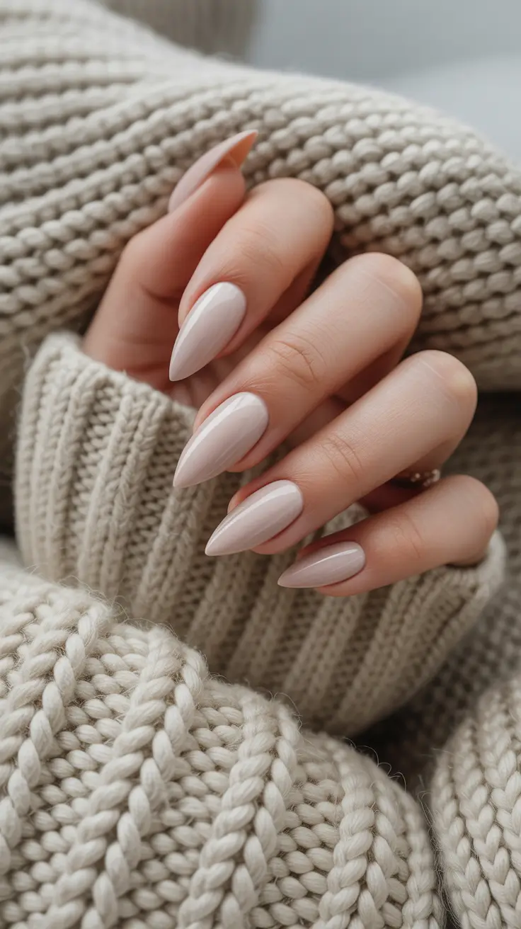 spring nails for work 2026 Short Almond Acrylic in Creamy Beige