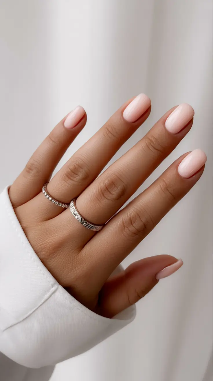 spring nails for work 2026 Short Nude Gel in Soft Blush