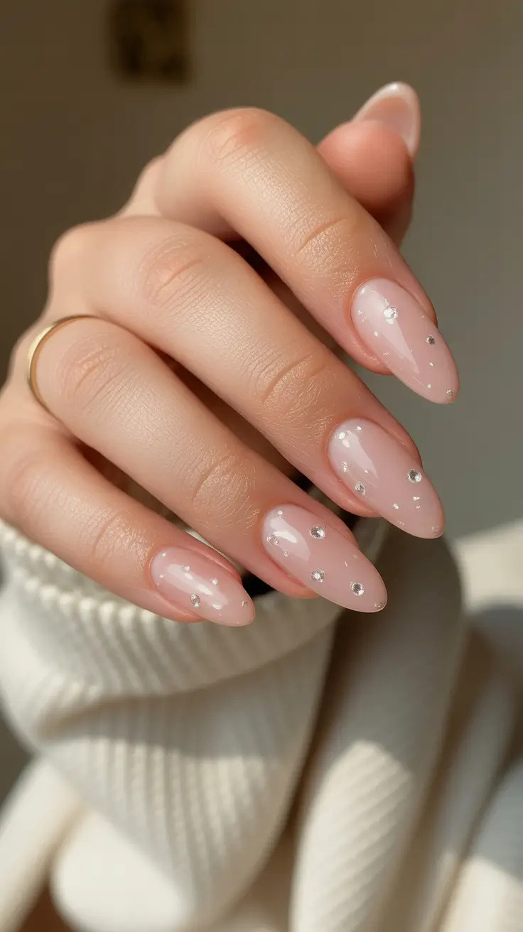 spring nails for work 2026 Professional Almond with Minimal Crystal Accents