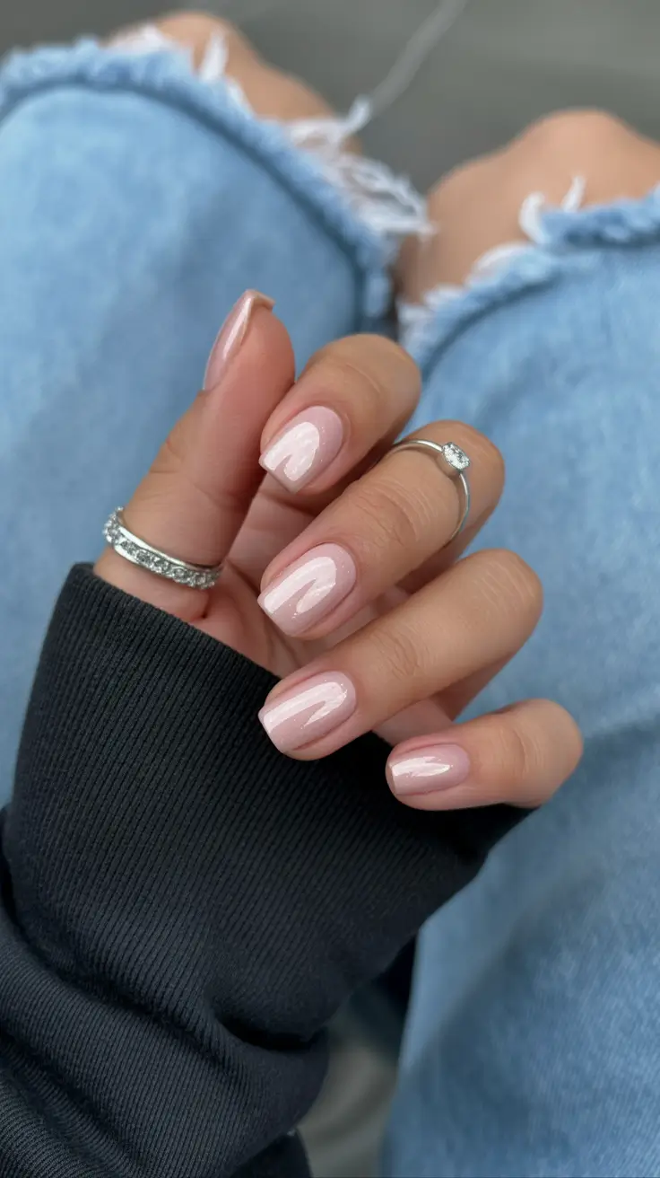 spring nails for work 2026 Glossy Short Pink Gel for Casual Workdays