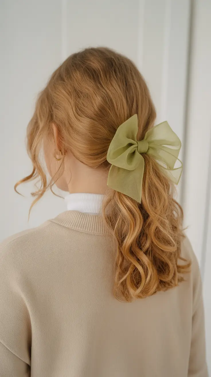 spring hairstyles 2026 Soft Ponytail with Bow Accent