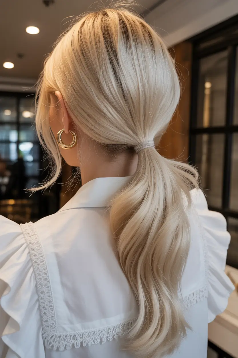 spring hairstyles 2026 Sleek Blonde Low Ponytail