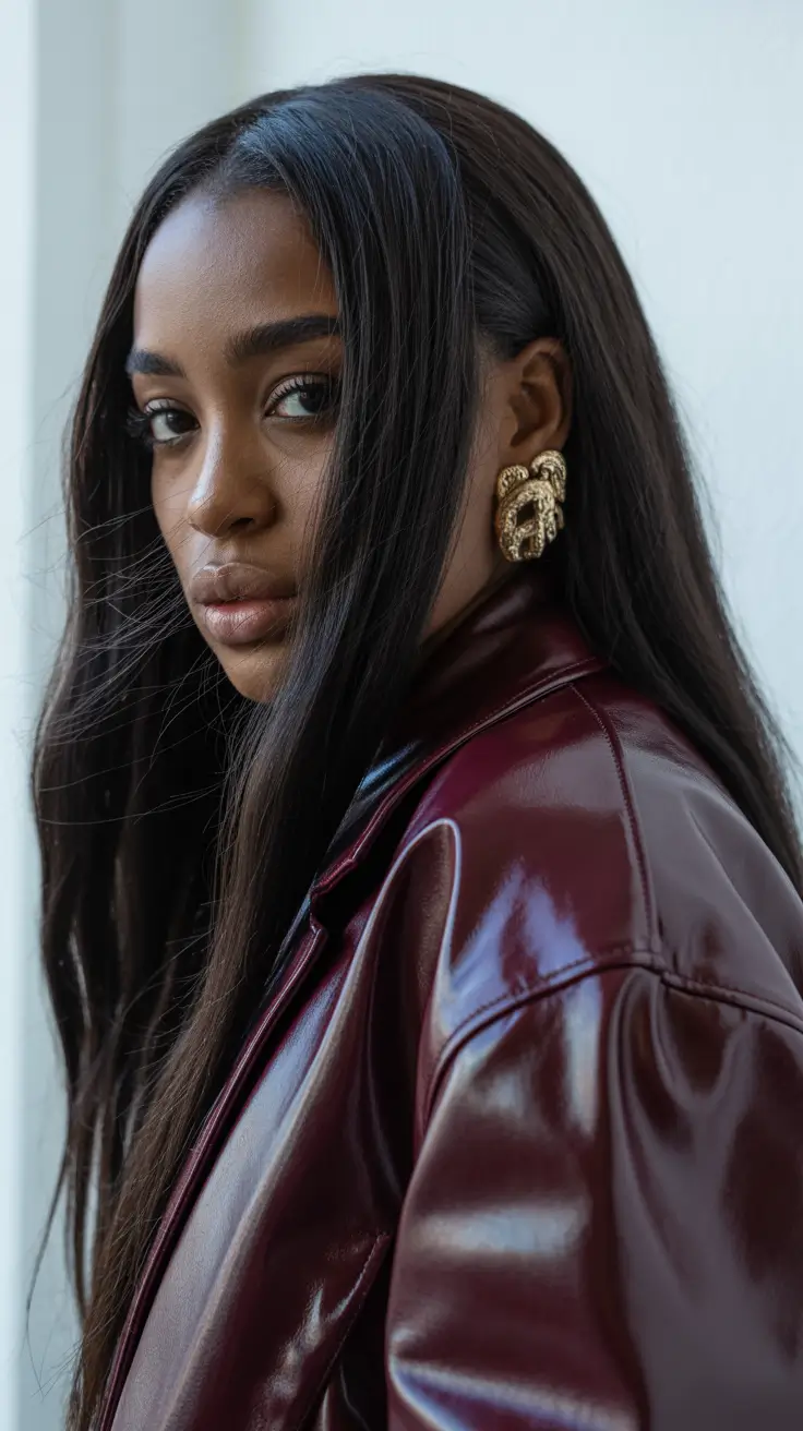 spring hair color for brown skin 2026 Sleek Midnight Length with Modern Edge