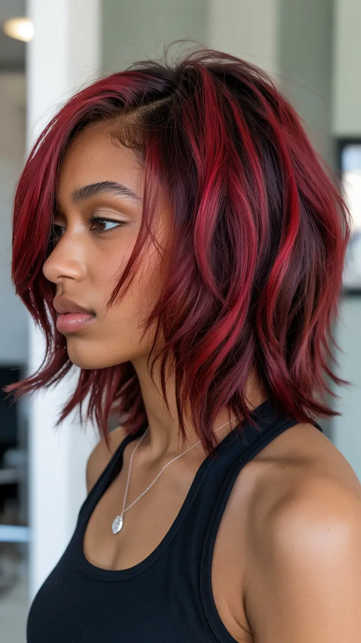 spring hair color for brown skin 2026 Deep Cherry Waves with Bold Personality