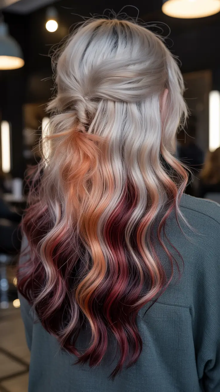 spring hair color for brown skin 2026 Multi-Tone Silver Peach Waves With Artistic Depth