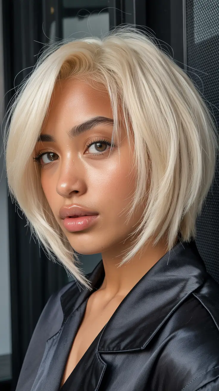 spring hair color for brown skin 2026 Classic Blonde Bob with Soft Framing Layers