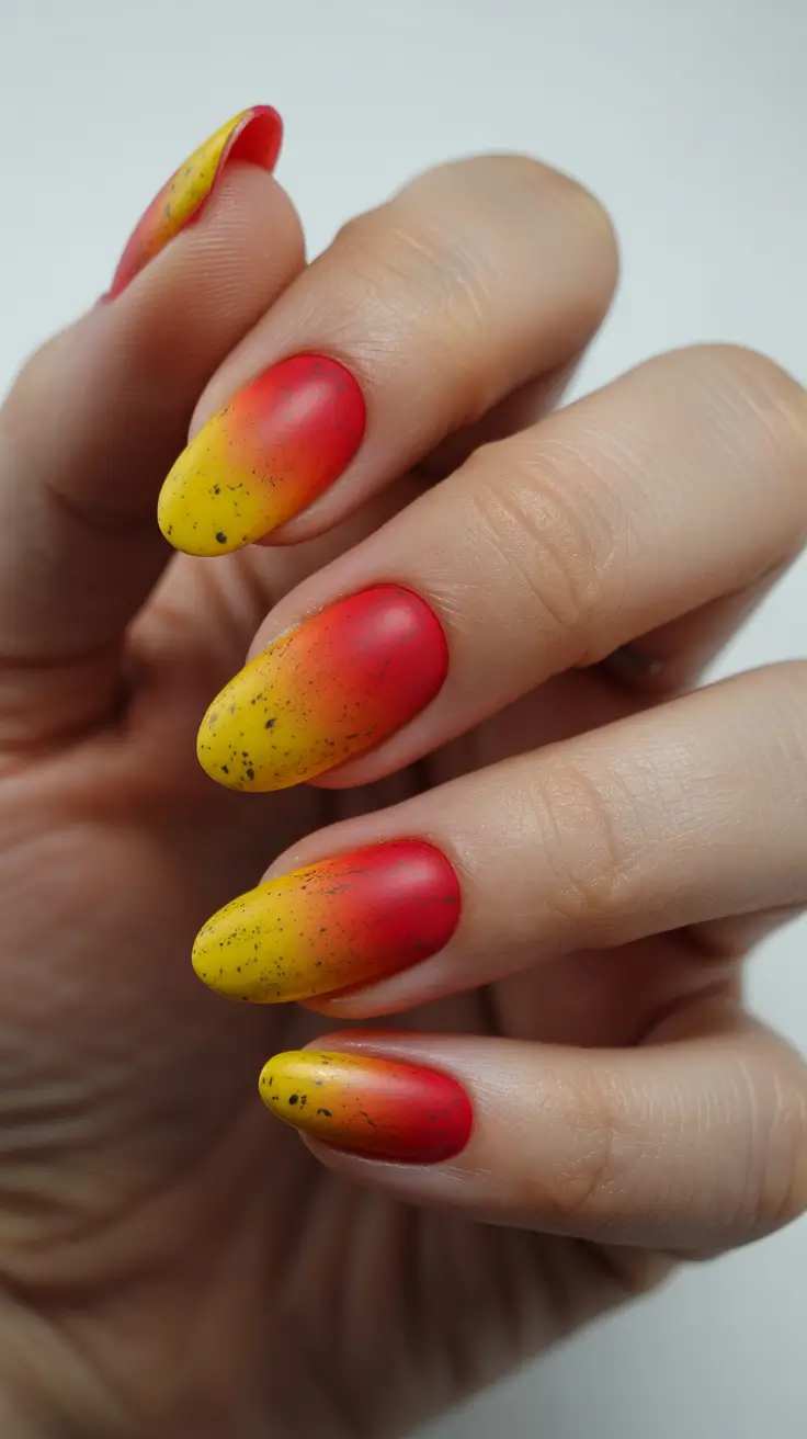 Cute Bright Spring Nails 2026 Sunset Ombre Almond in Juicy Neon Tones