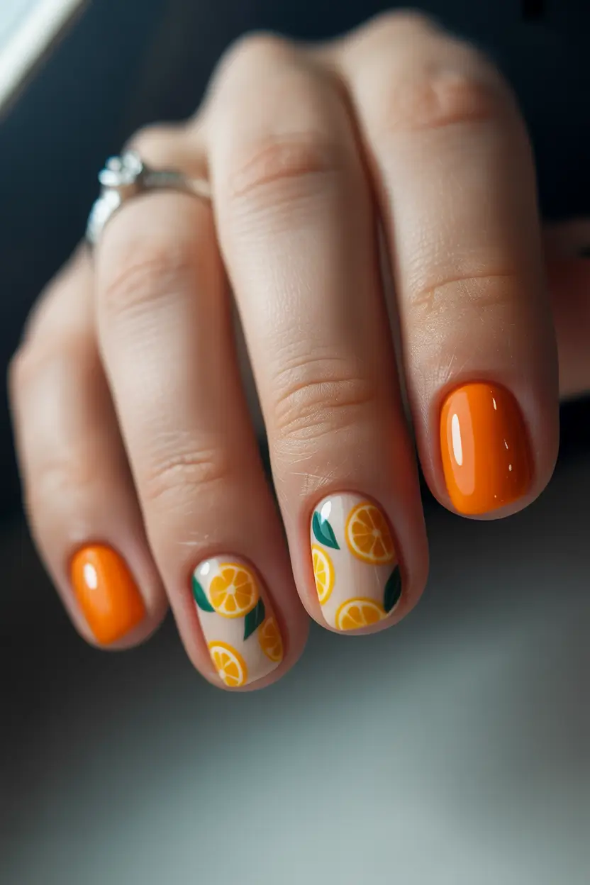 Cute Bright Spring Nails 2026 Orange Citrus Short Nails