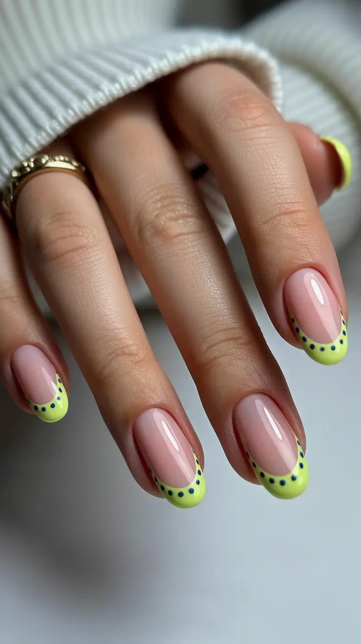 Cute Bright Spring Nails 2026 Neon Lime French with Playful Dots