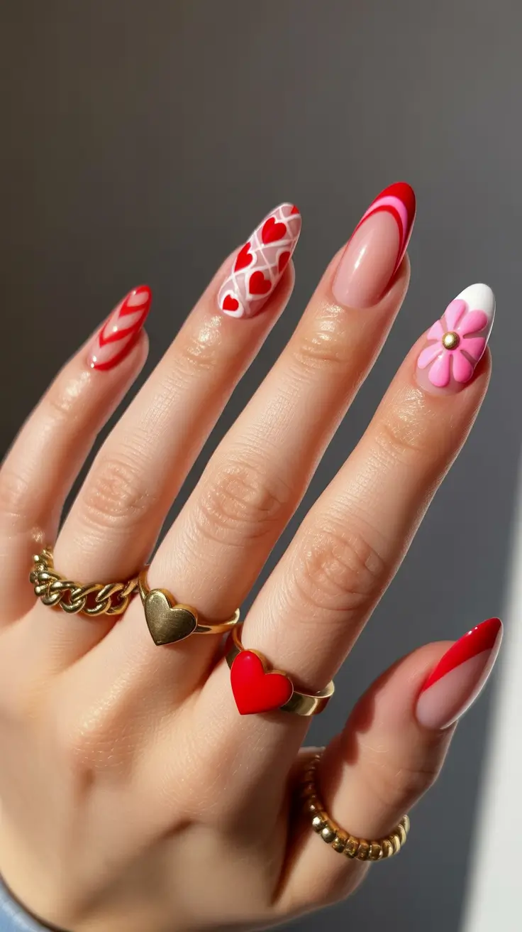 Cute Fun Spring Nails 2026 Red Heart Almond