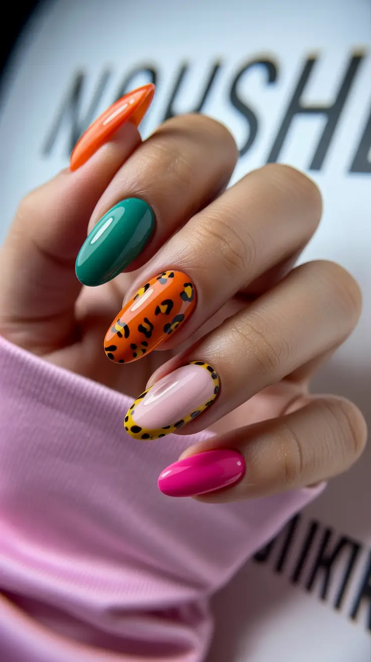 Cute Fun Spring Nails 2026 Animal Print Almond