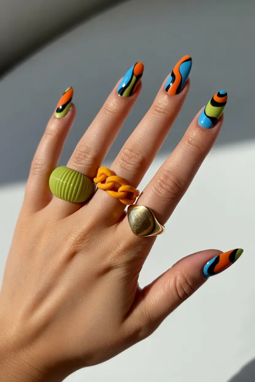Cute Fun Spring Nails 2026 Abstract Color Wave