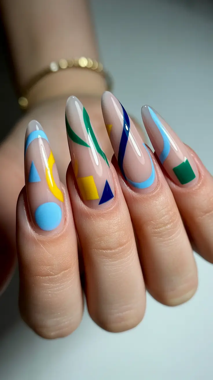 Cute Fun Spring Nails 2026 Playful Geometry on Almond Nails