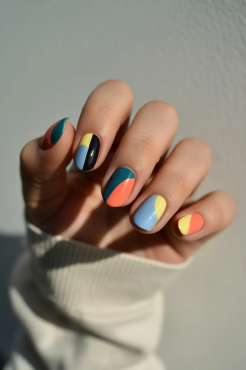 Cute Fun Spring Nails 2026 Color Block Short Square