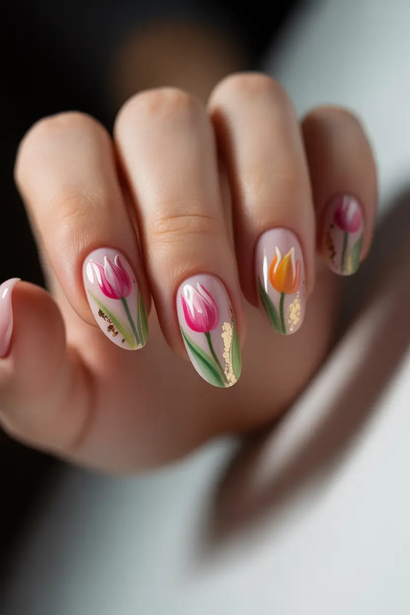 Cute Fun Spring Nails 2026 Tulip Short Almond