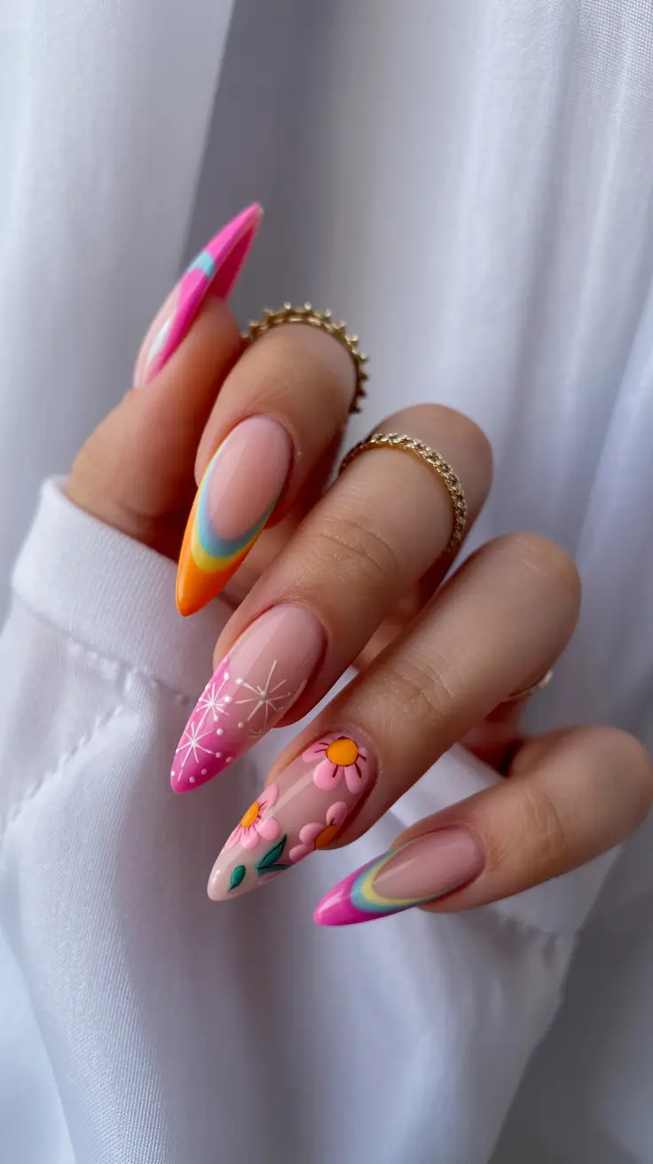 Cute Fun Spring Nails 2026 Rainbow French Design