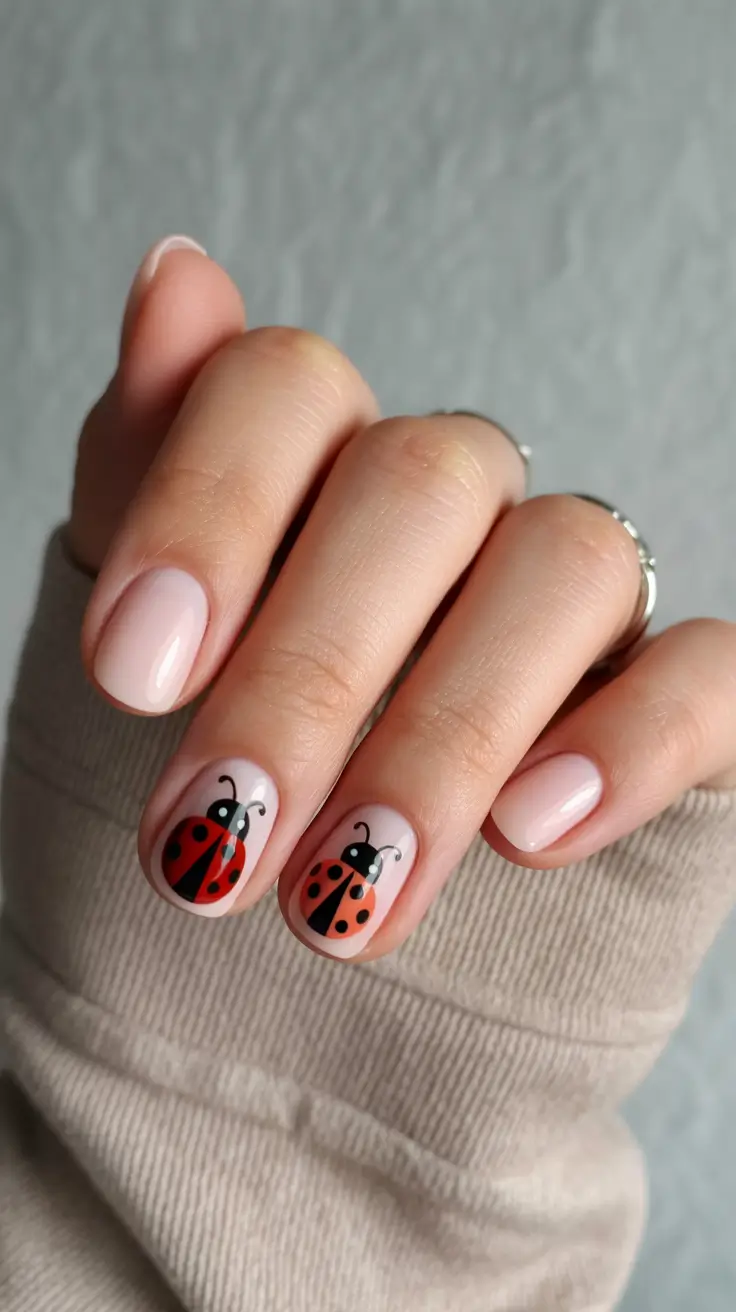 Cute Fun Spring Nails 2026 Ladybug Short Square