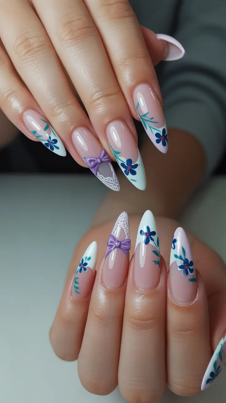 spring almond nails 2026 Soft Florals With a Romantic Almond Shape